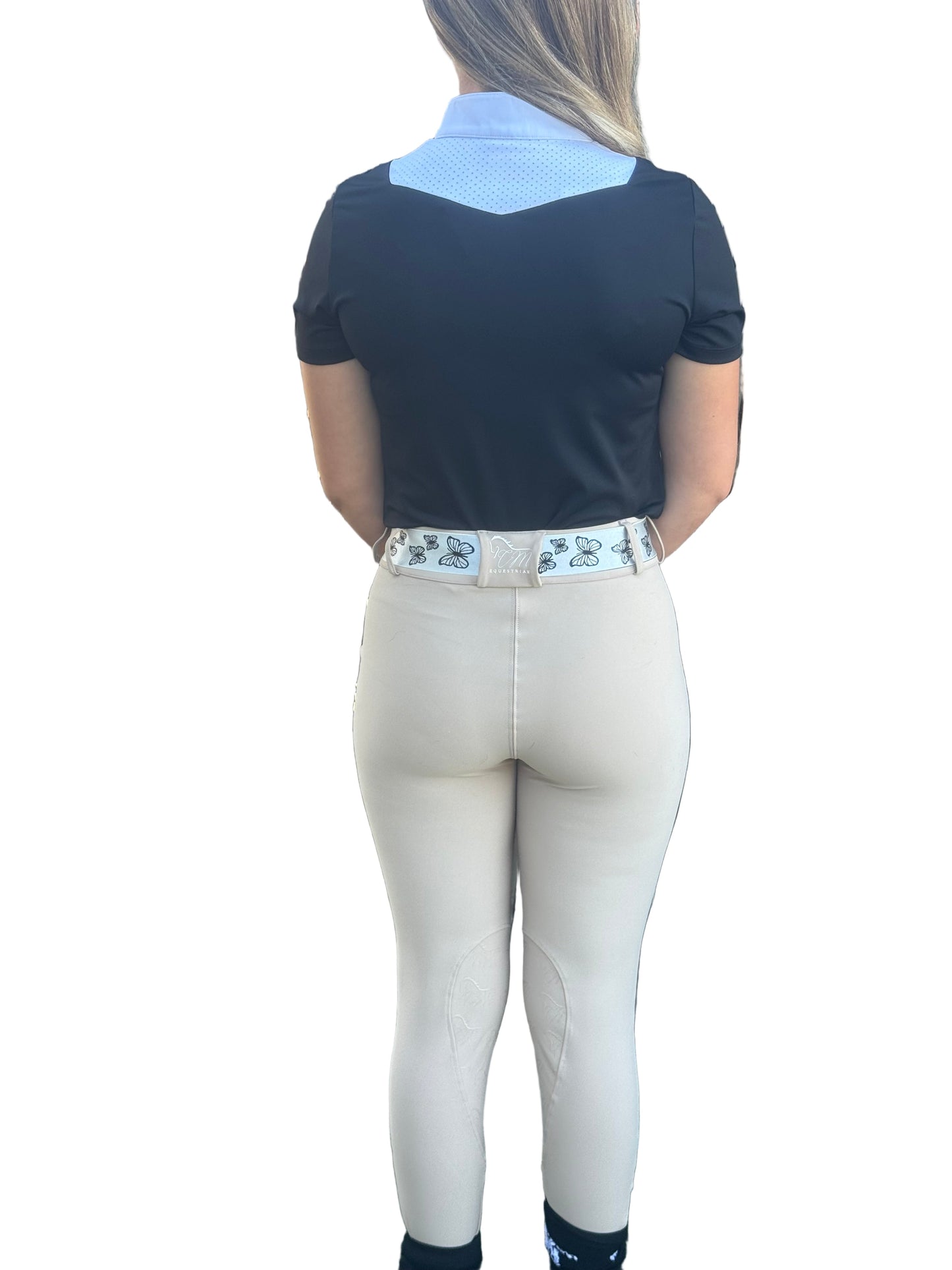 Navy white Equestrian two tone show short sleeve shirt CM logo on sleeve