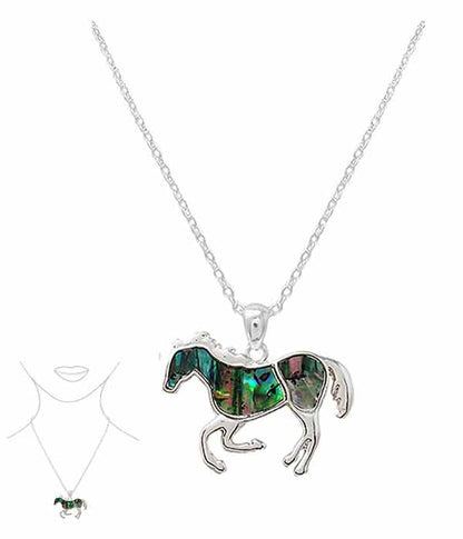 ( E552 )  ABALONE HORSE PENDANT NECKLACE