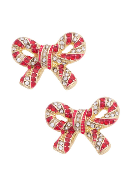 All Twisted Up Pave Bow Earrings in Red & White