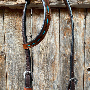 Hand Painted Two Tone One Ear Headstall/Bridle #241923