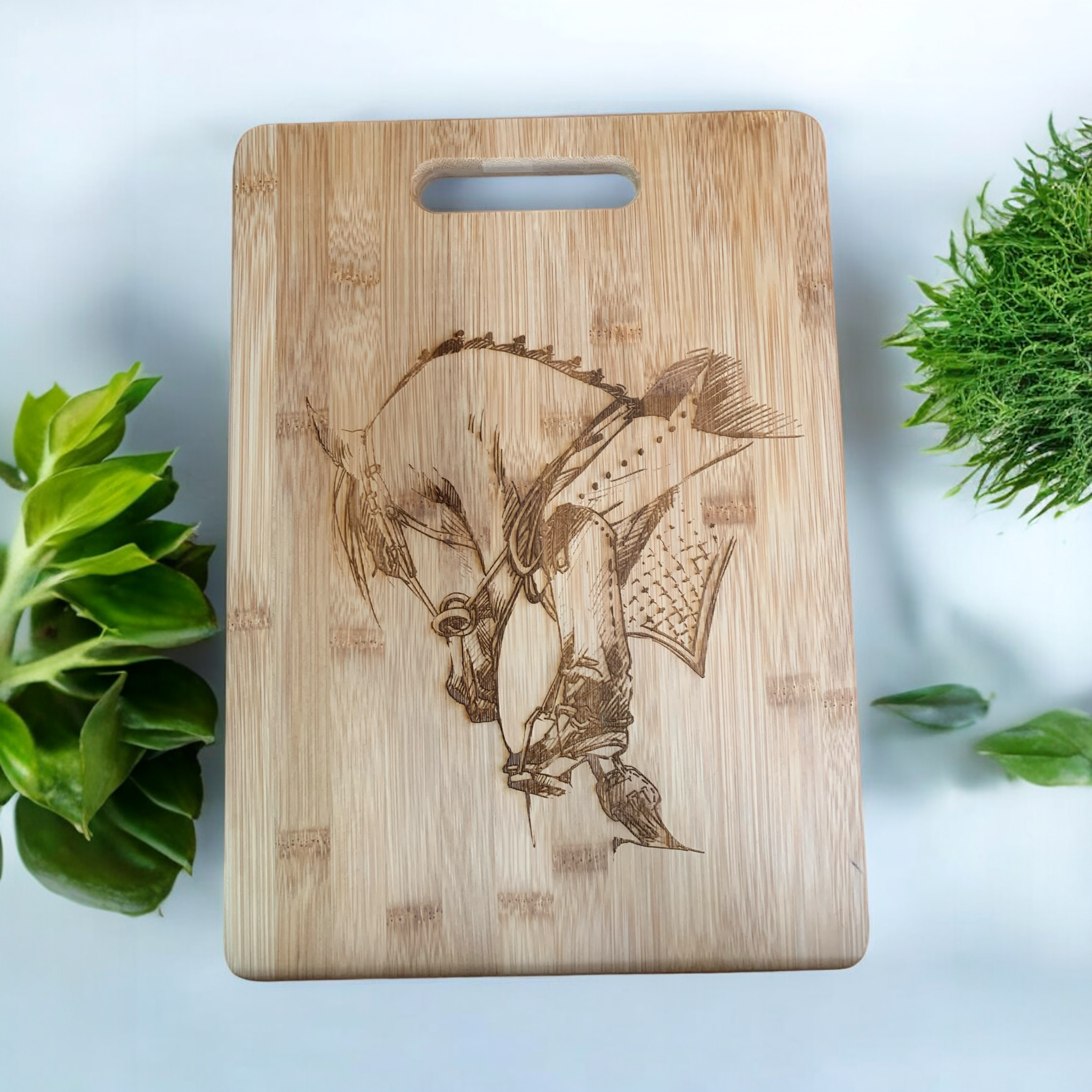 Floral Dressage Horse Bamboo Cutting Board Paddle - Thumbnail 2