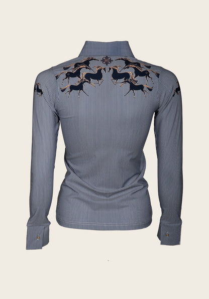 Running Horses Navy Ladies’   Sun Shirt