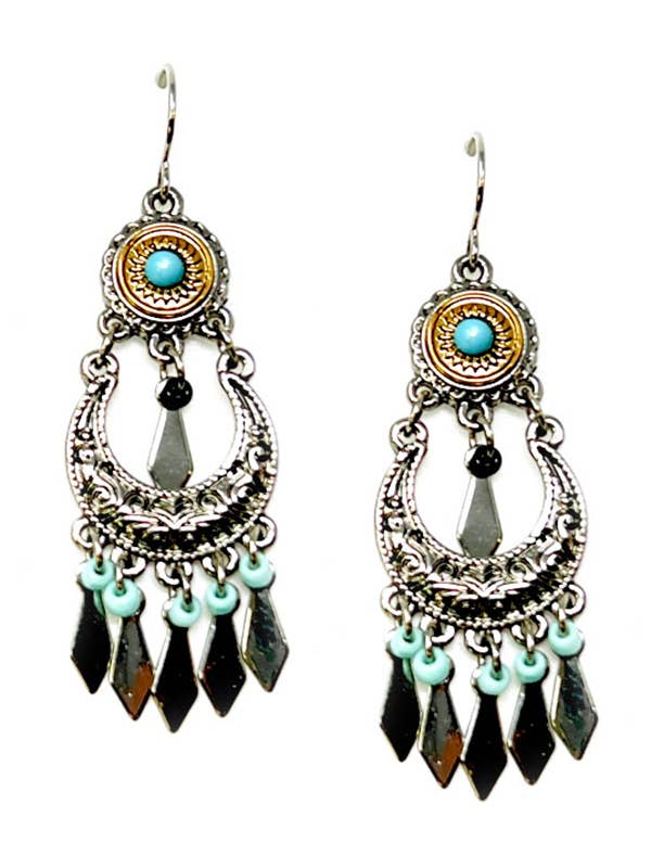 ( G583 )  WESTERN  TURQUOISE CHANDELIER EARRING
