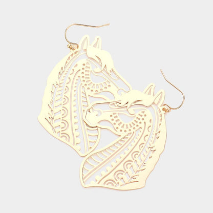 Cut Out Brass Metal Horse Dangle Earrings