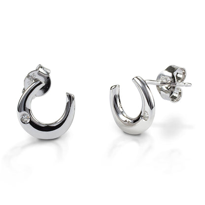 Kelly Herd Single Stone Horseshoe Earrings - Sterling Silver