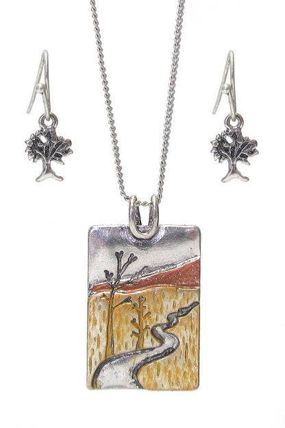 ( S301 )  LANDSCAPE PRINTING  PENDANT NECKLACE SET