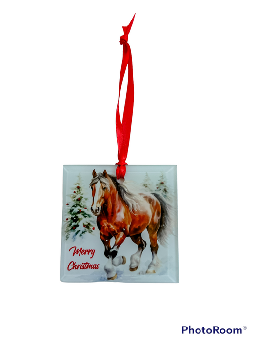 Christmas Ornament Glass- Horse Merry Christmas