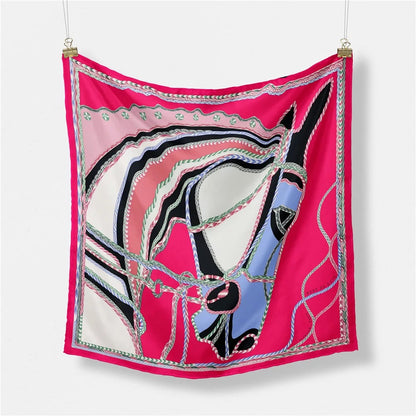 Equestrian Hunter Dressage Horse Print Satin Scarf 20”