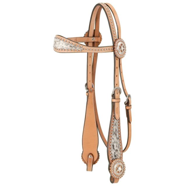 Royal King Browband Headstall with Spotted Hair Overlay Horse Light Oil