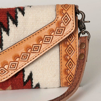Western Envelope Crossbody Bag Handwoven Wool & Tooled Leather by American Darling