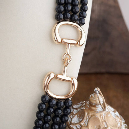 Polished Rider – Multi-Strand Acrylic Bead Horse Bit Necklace