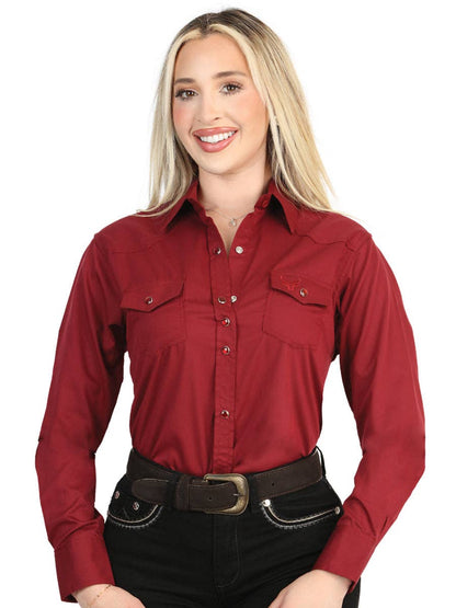 El General Women’s Long Sleeve Western Shirt - Burgundy Stretch