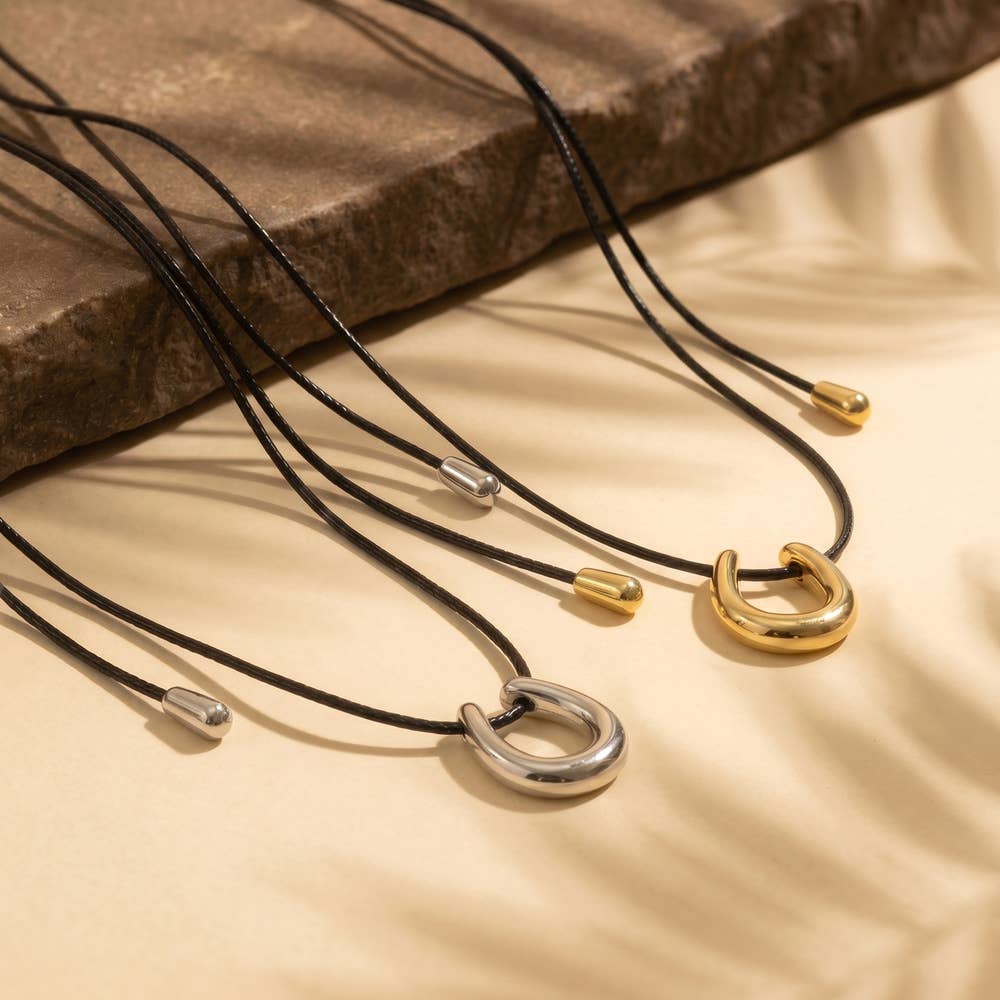 Open Horseshoe Pendant Cord Necklace
