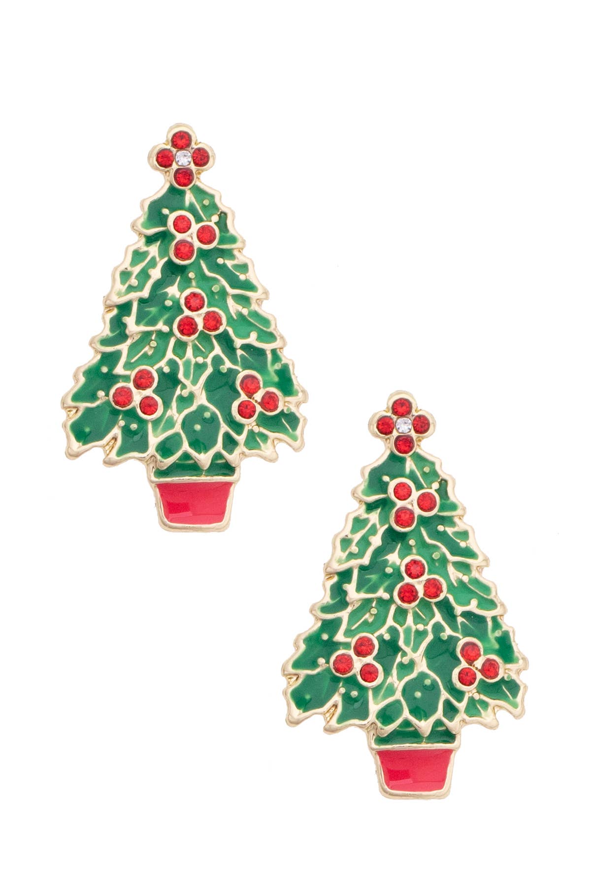 O Christmas Tree Enamel Stud Earrings in Green