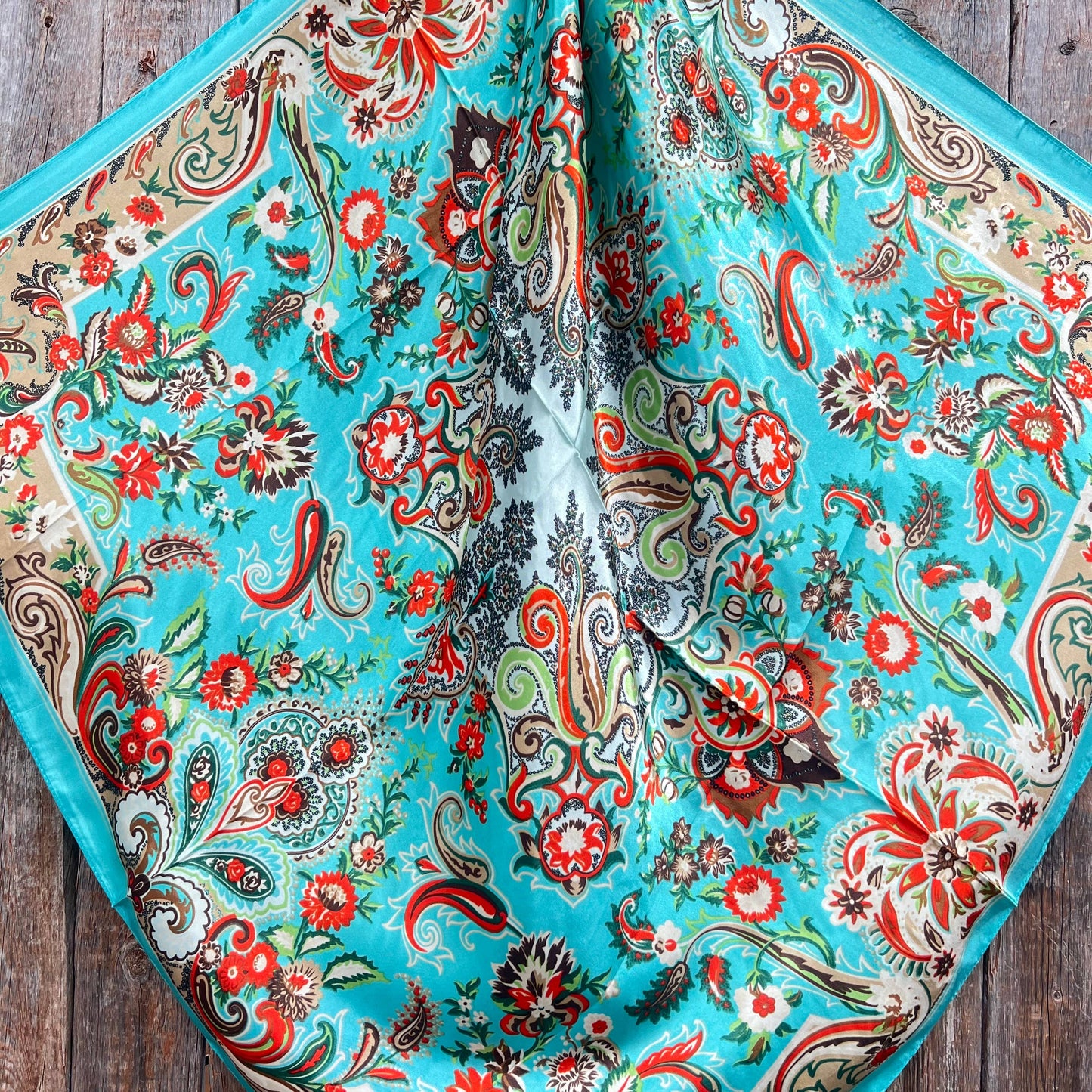 35X35" Turquoise That So 70's Paisley Wild Rag / Scarf WR230