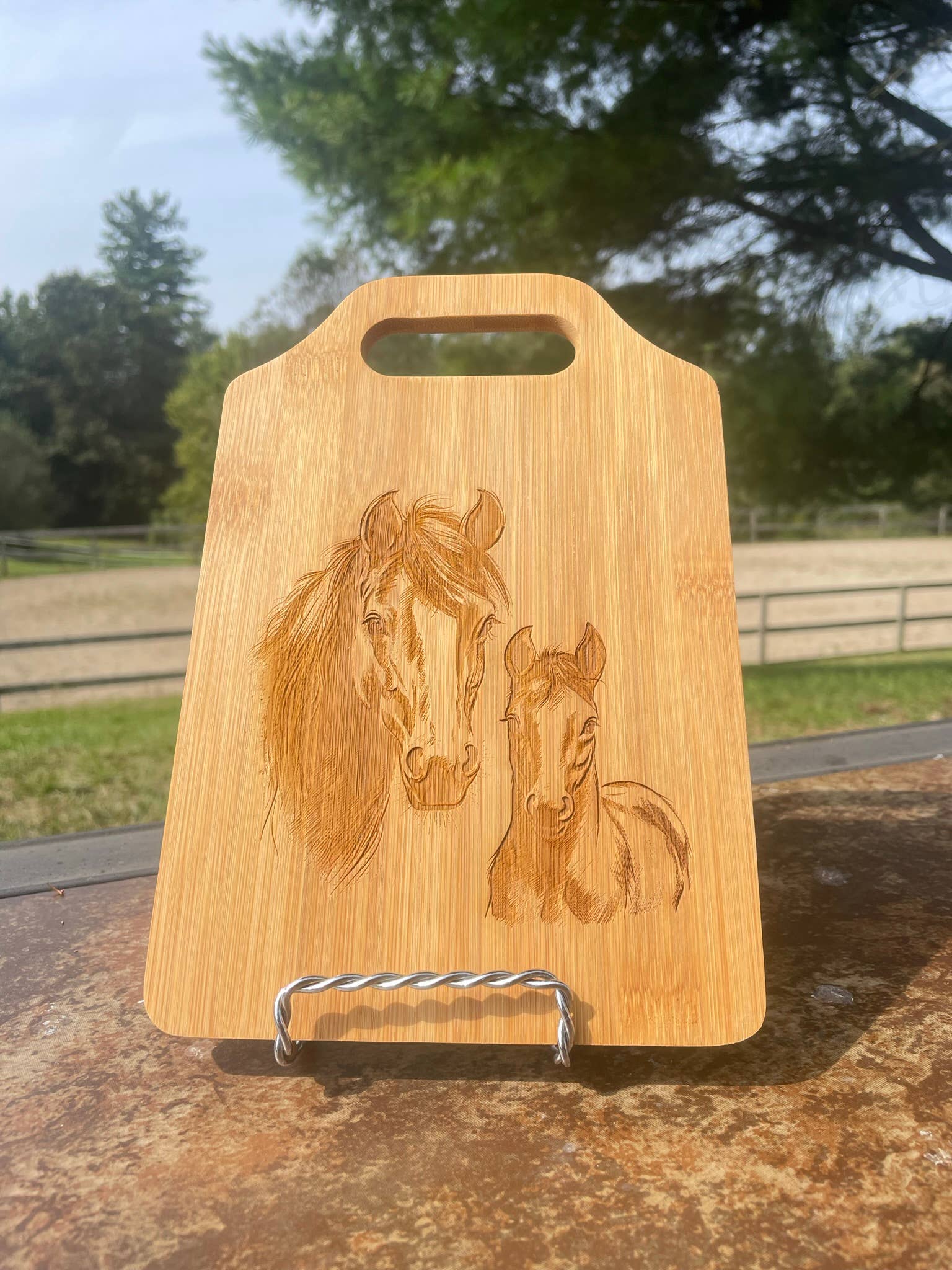 Mare and Foal Horse Engraved Bamboo Cutting Board