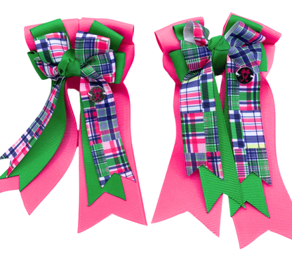 PonyTail Bows- Preppy Plaid (Watermelon/Green)