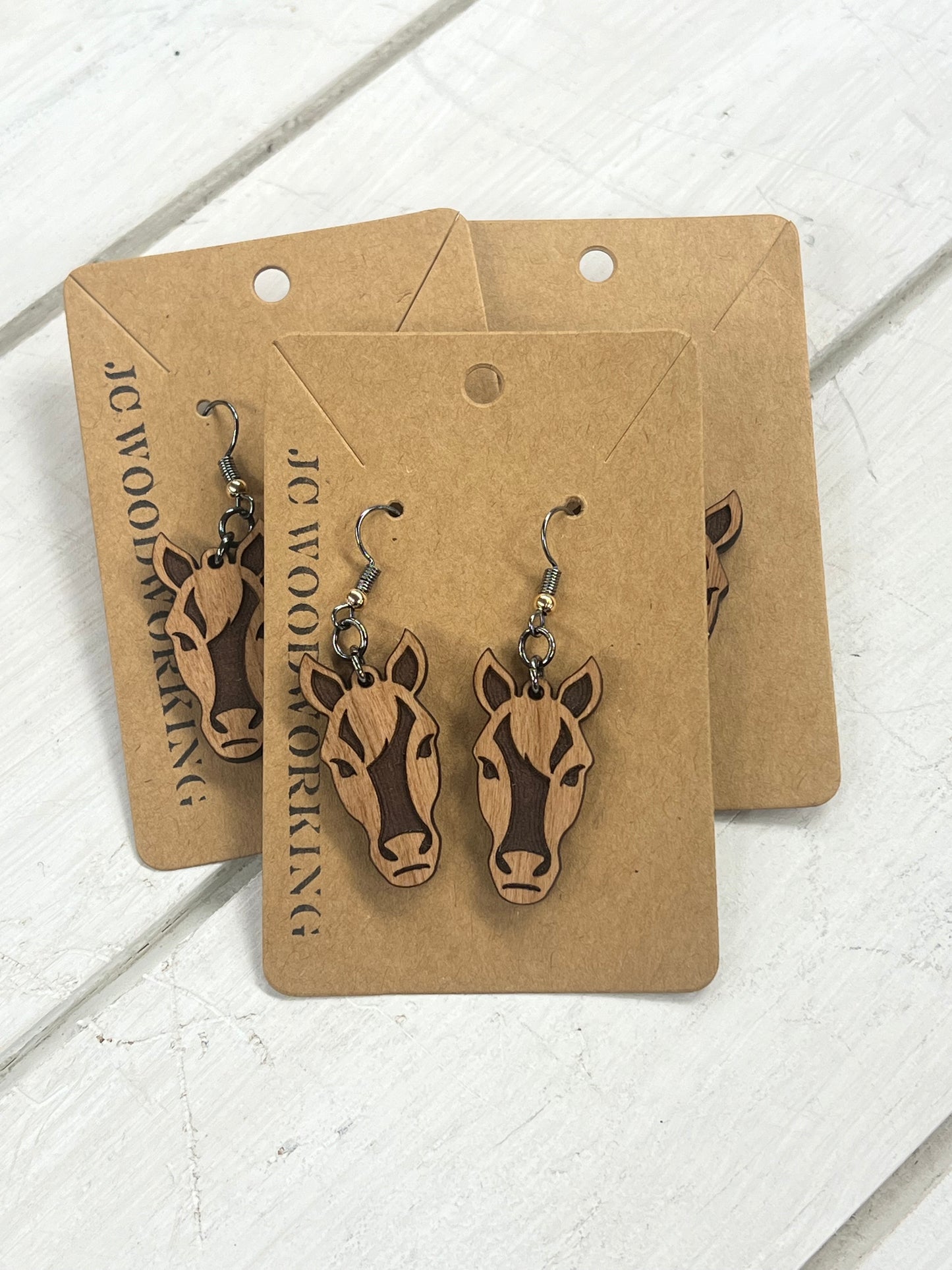 JC Woodworking Horse Face Dangle Earring