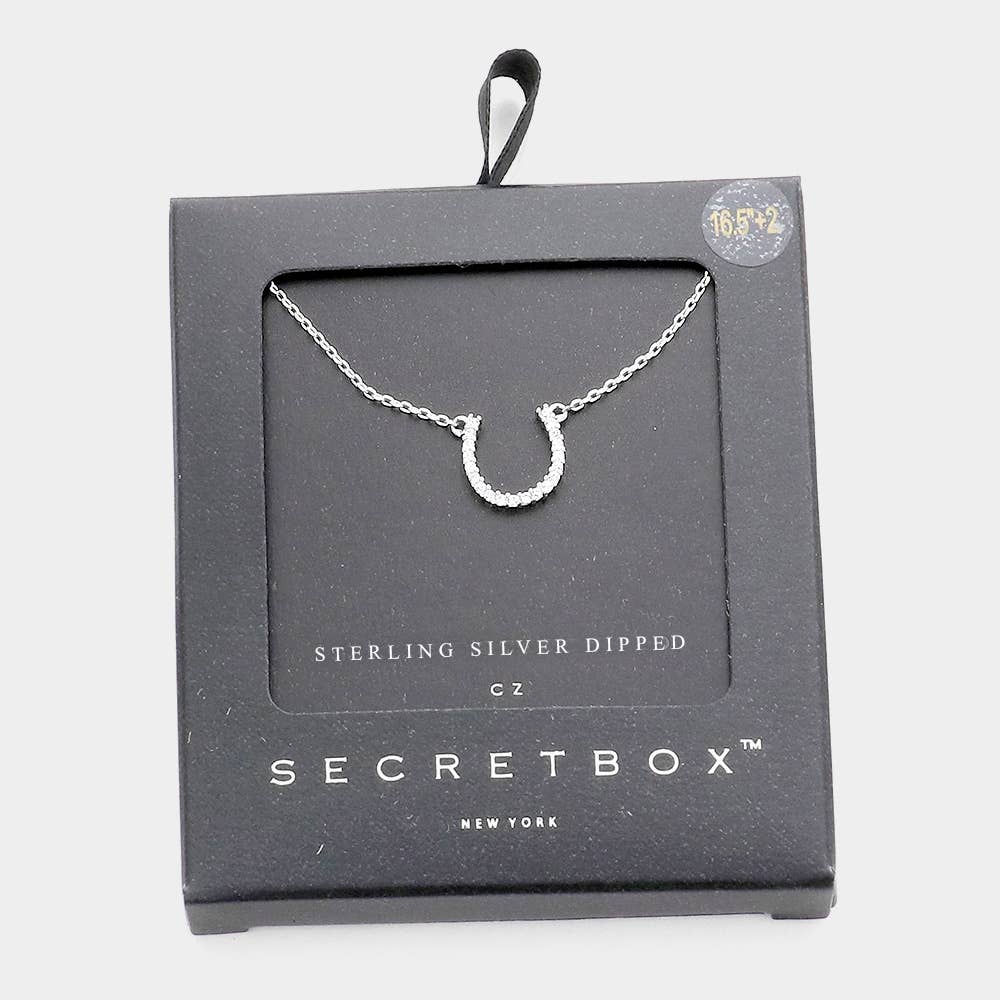 Secret Box_14K Gold Dipped CZ Horseshoe Pendant Necklace