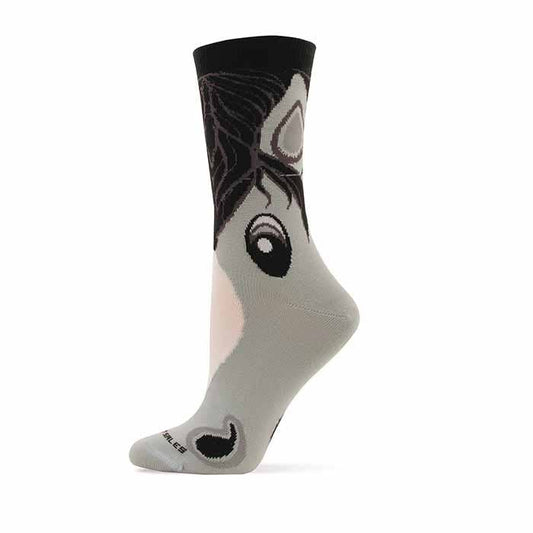 Adult Sock, Cartoon Horse Grey