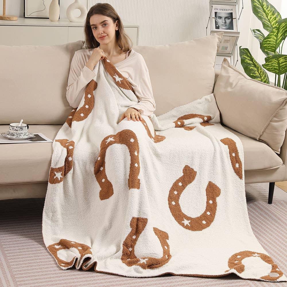 Reversible Horseshoe Patterned Throw Blanket - Thumbnail 2