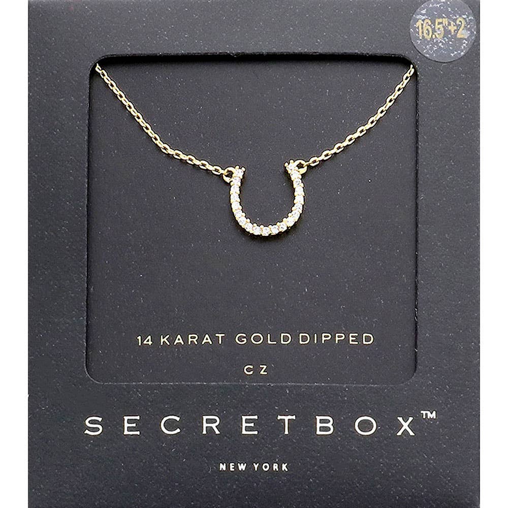 Secret Box_14K Gold Dipped CZ Horseshoe Pendant Necklace
