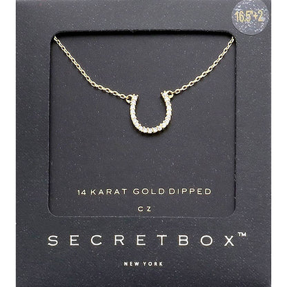 Secret Box_14K Gold Dipped CZ Horseshoe Pendant Necklace