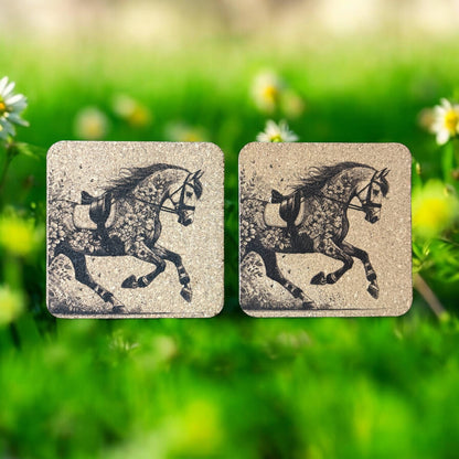Floral Dressage Horse cork trivet and coasters, gift set