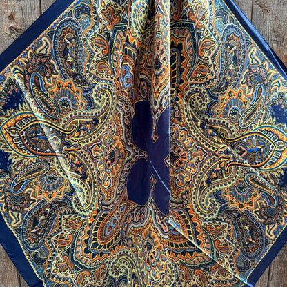 35X35" Blue and Orange Paisley Wild Rag / Scarf WR3449