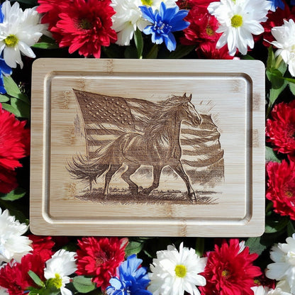 Horse and American Flag cutting board, Horse lovers gift!