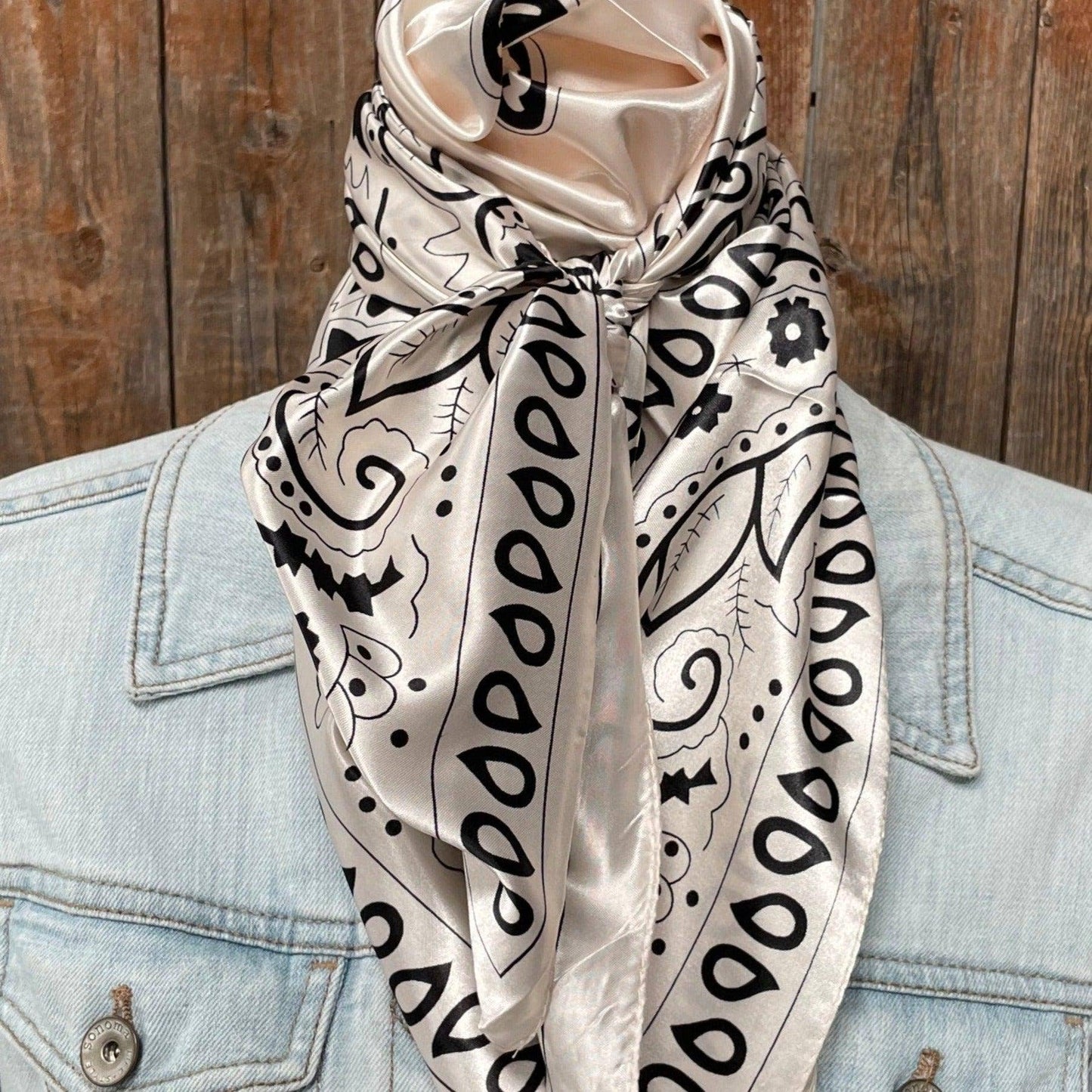 35X35"  Cream & Black Paisley Wild Rag/Scarf WR3412