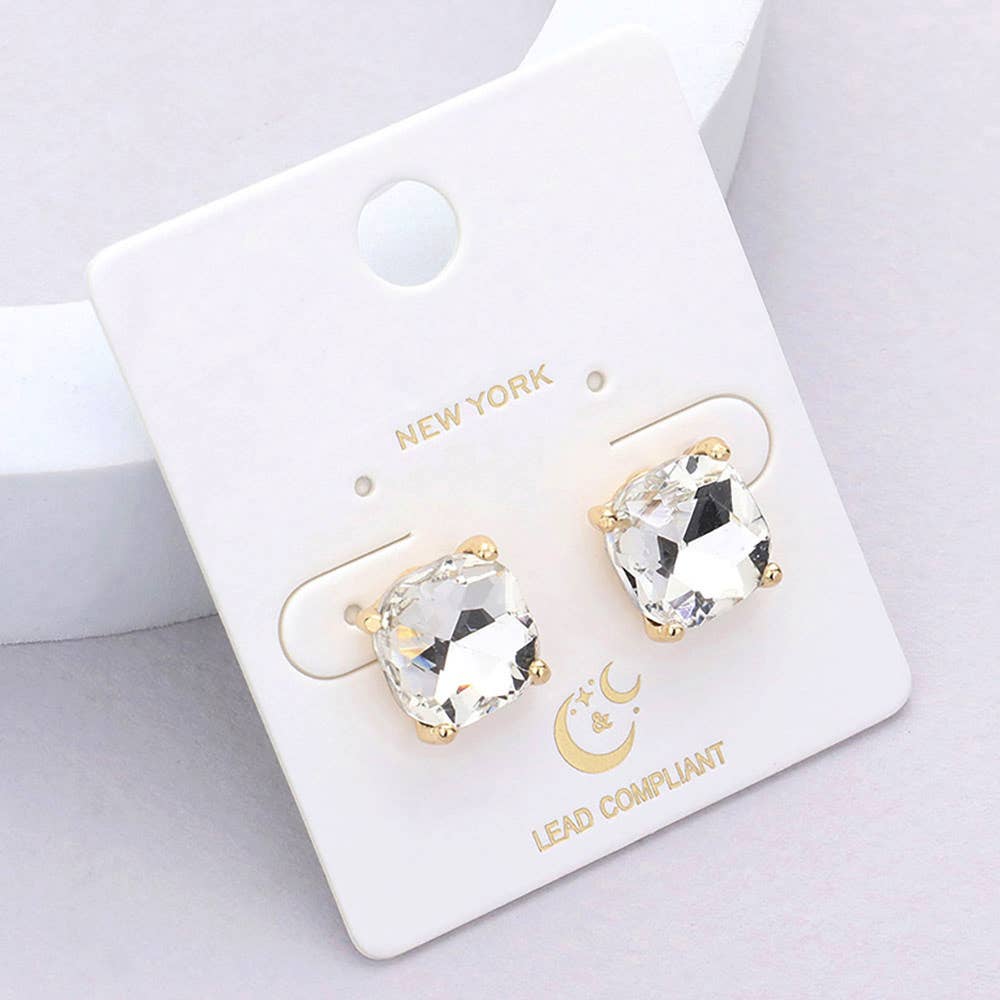 Cushion Square Stone Stud Evening Earrings