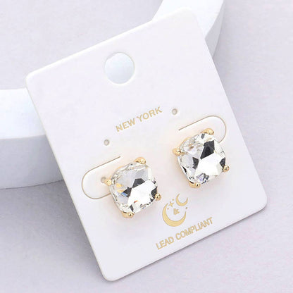 Cushion Square Stone Stud Evening Earrings