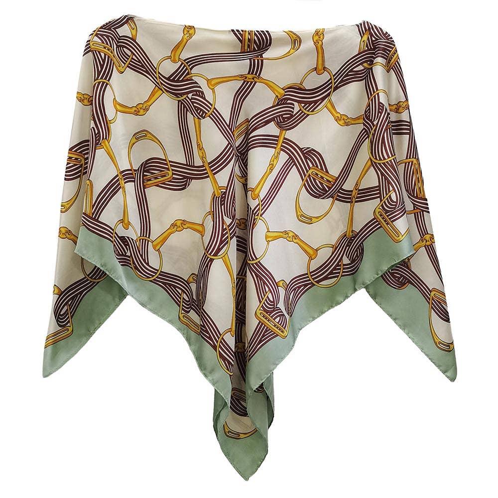 Pointed Equestrian Strap Print Scarf Poncho