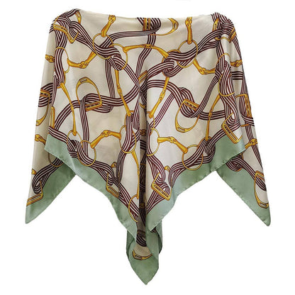 Pointed Equestrian Strap Print Scarf Poncho