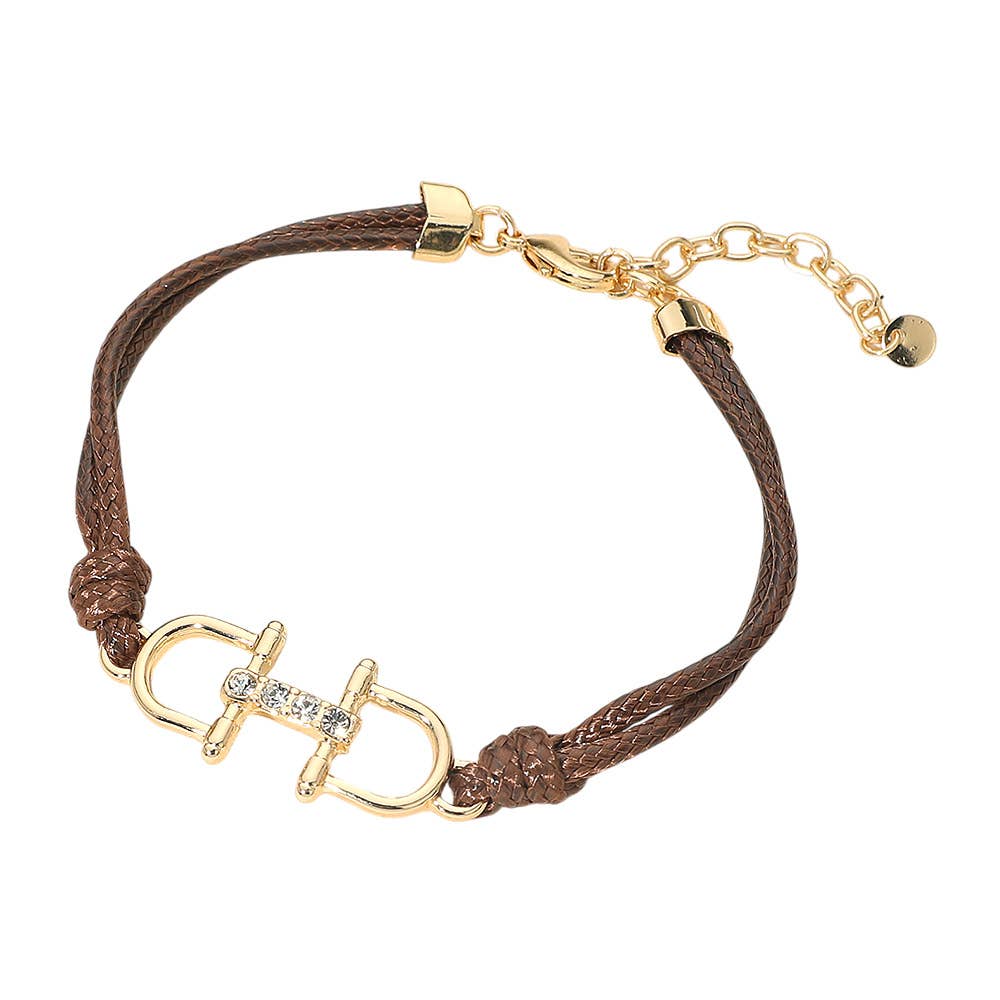 Stone Pave Horsebit Accent Braided Cord Bracelet