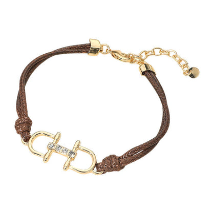 Stone Pave Horsebit Accent Braided Cord Bracelet