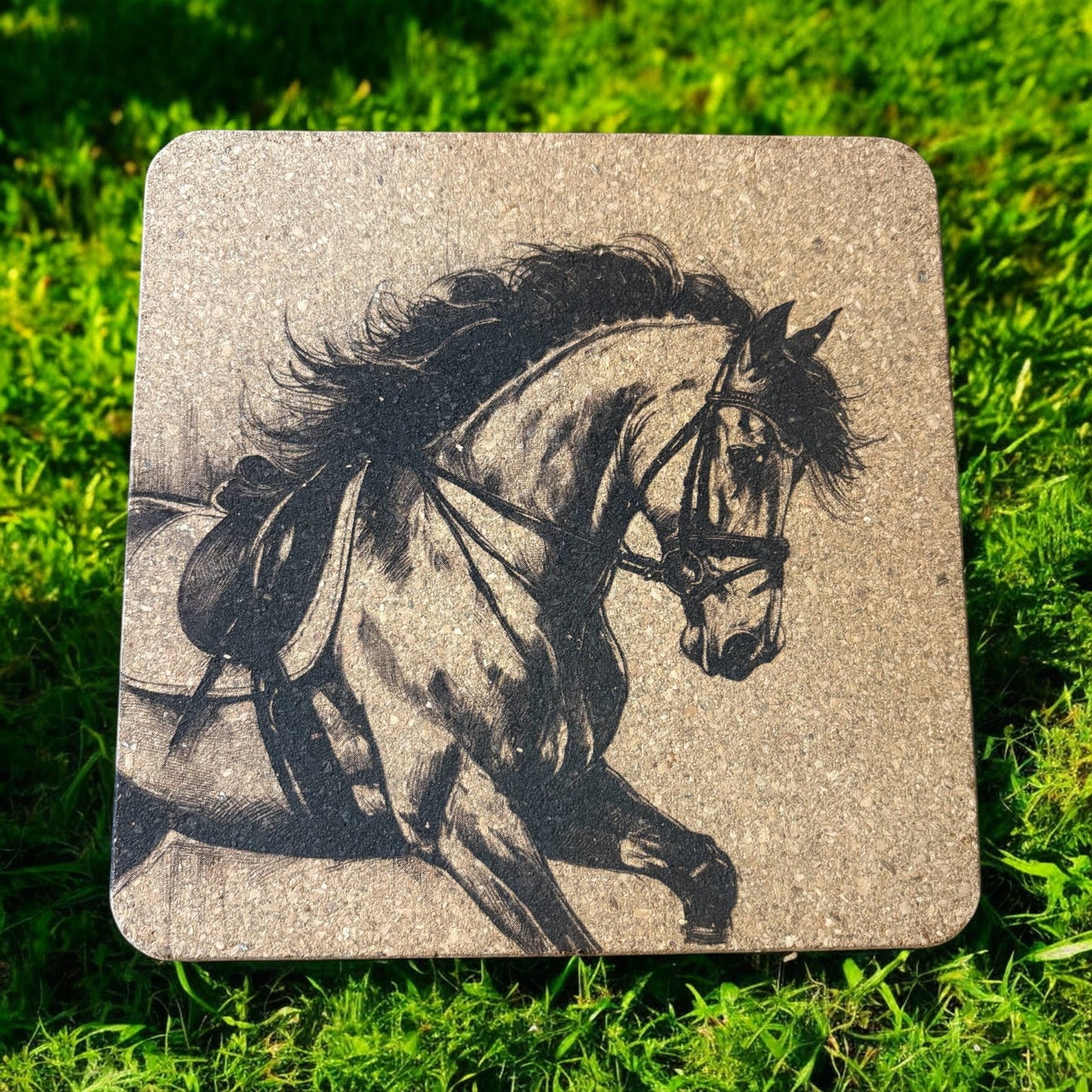 Dressage Horse cork trivet and drink coasters, gift set