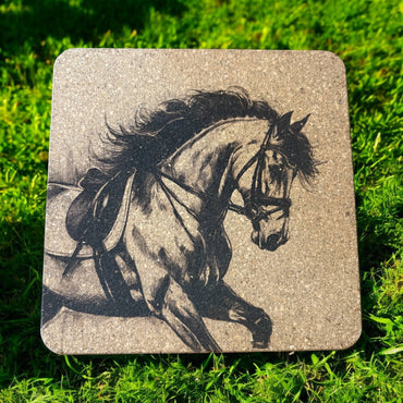 Dressage Horse cork trivet and drink coasters, gift set