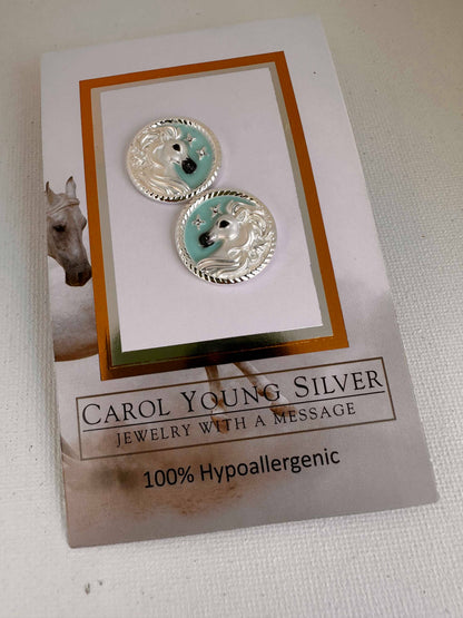 Arabian horse face Disk Earrings POST / Jewelry