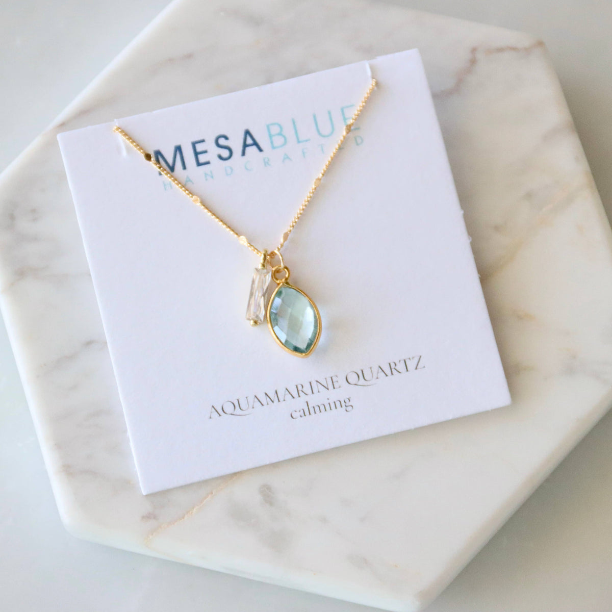 Aquamarine Quartz CZ Baguette Necklace