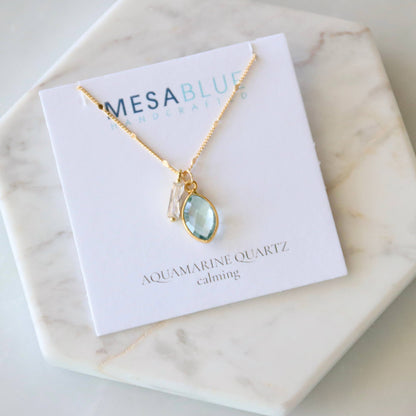 Aquamarine Quartz CZ Baguette Necklace