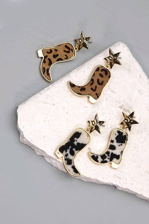 Animal Leather Boots Star Post Earrings | 10E3060201