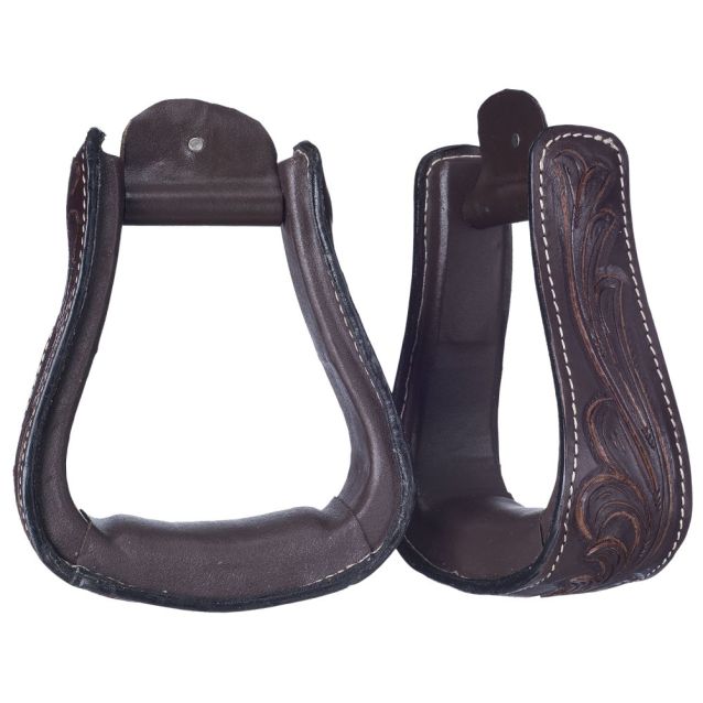 Tough 1 Embossed Leather Stirrups  Medium Oil