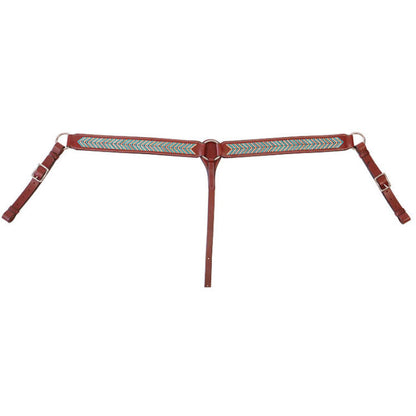 Chestnut Leather Breast Collar Natural + Turquoise Laced Rawhide