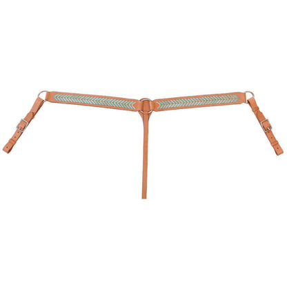 Light Leather Breast Collar w/Natural + Turquoise Laced Rawhide