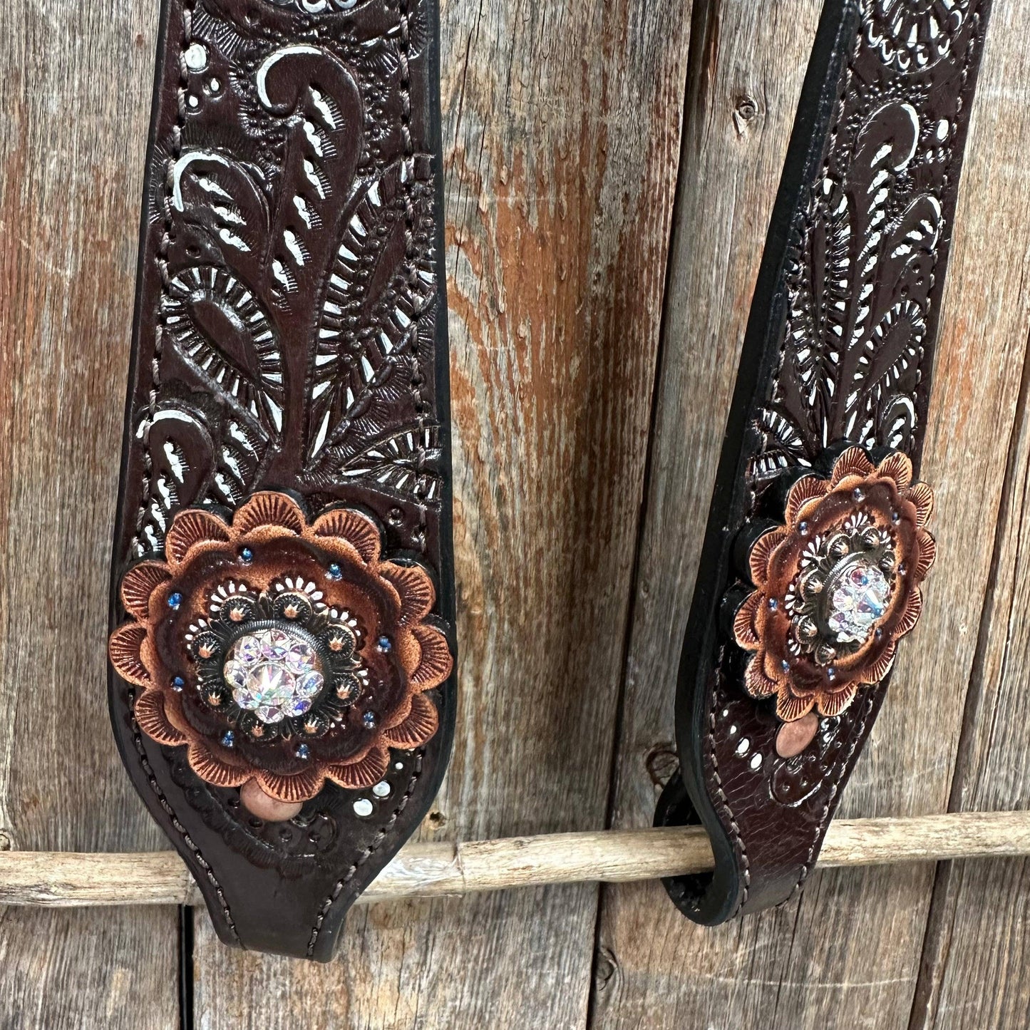 Hand Painted Paisley - Copper AB Rosette One Ear Headstall