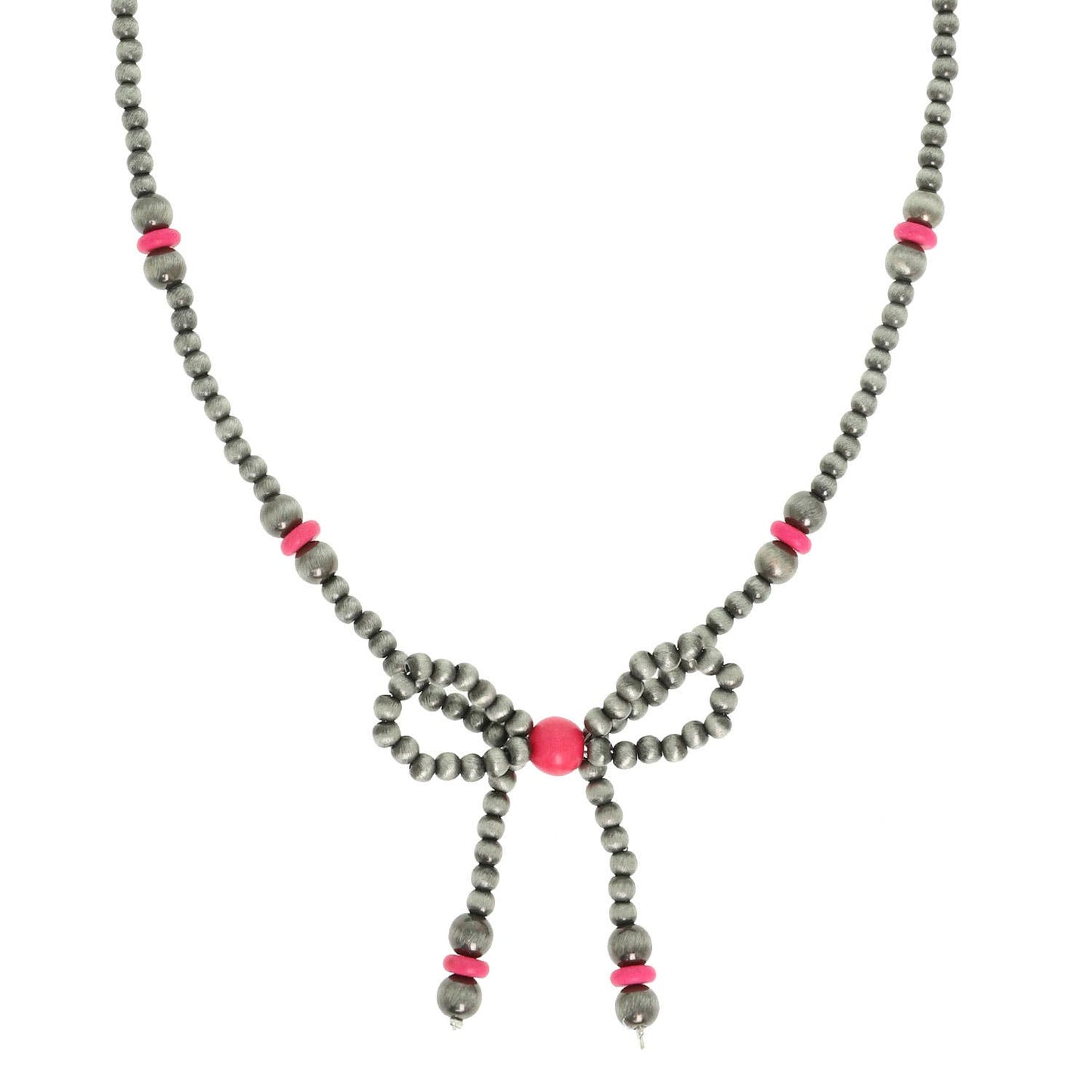 Western Marbled Pearl Bead Long Tail Bow Necklace