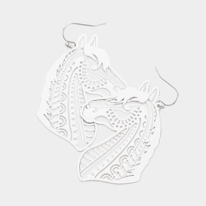 Cut Out Brass Metal Horse Dangle Earrings