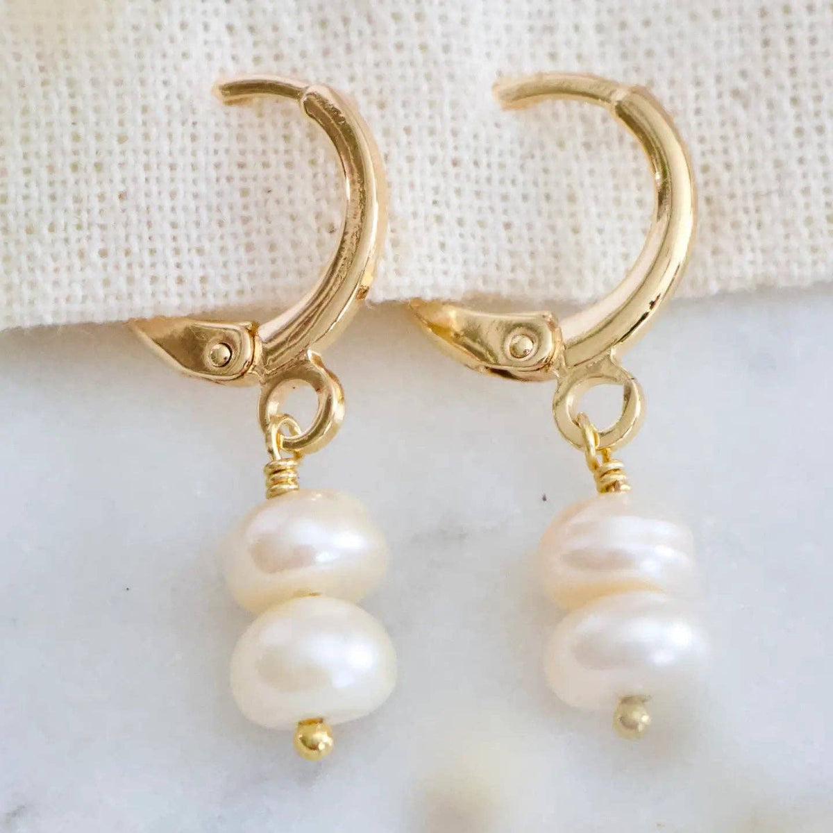 Double Pearl Drop Huggie Earrings